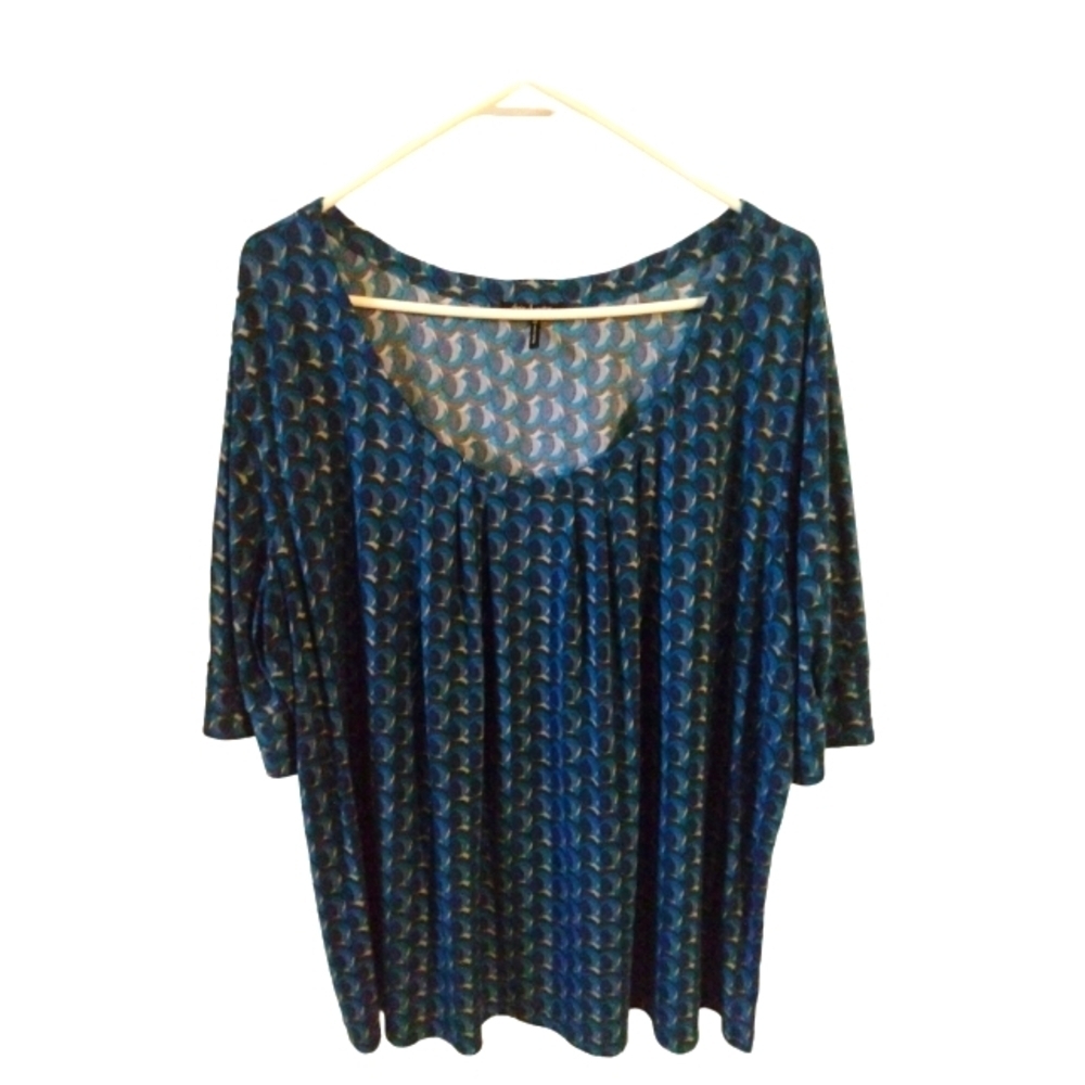 Daisy Fuentes Blouse Geo Design Drop Shoulder Semi-Pleat Front Office Casual 2X
